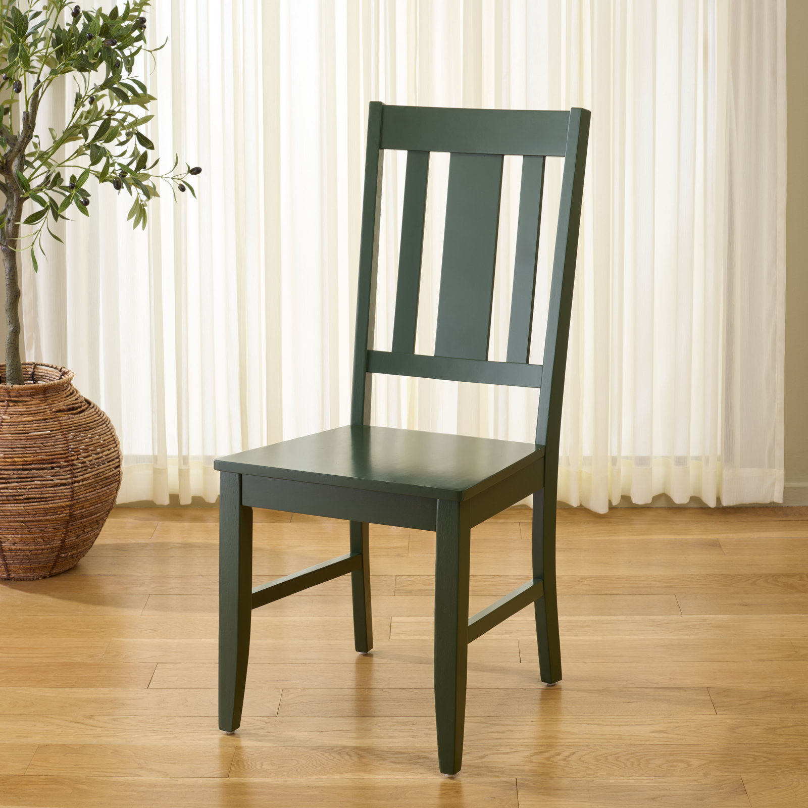 Sam Slat Back Side Chair, Dark Green
