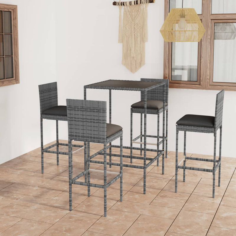 4 - Person Patio Dining Set with Square Table , Cushions Included, Black Frame/White Cushion