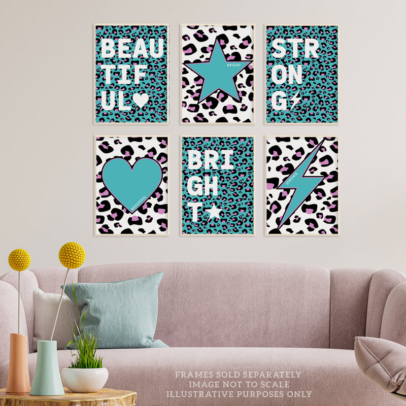 Leopard Pattern Bold Shapes - 3 Piece No Frame Print Set, Multicoloured Turquoise, 29.7cm H x 21cm W x 0.4cm D