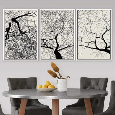 Signe, reproduction d'art sur toile encadrée, ensemble bicolore, forêt sombre, branche d'arbre, paysage, formes abstraites, illustrations, art moderne boho décoratif pour le salon, la chambre à coucher, le bureau - 2204-M05 - noir