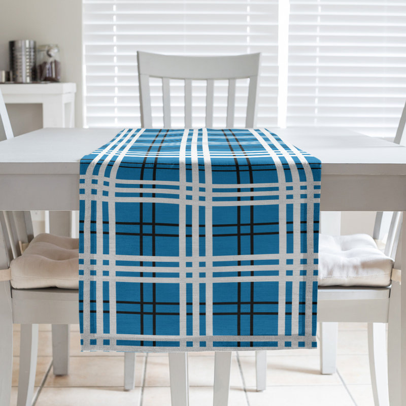 Paid Polyester Table Runner, 90" L x 16" W, Honolulu Blue/Black/White