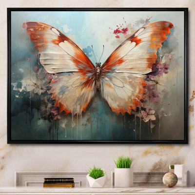 Orange White Butterfly Butterflys Flight II - Butterfly Framed Canvas Print Wall Art