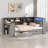 Wood Daybed With Storage Shelves, 2 Drawers, Charging Station, Led, Desk And Upholstered Headboard-2025724835-2025724844