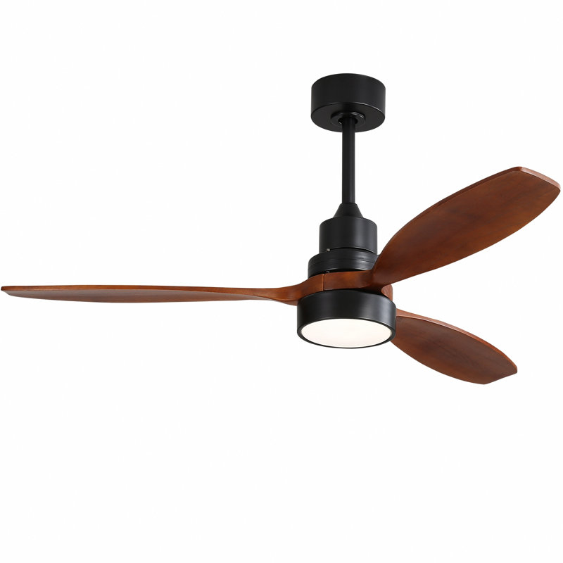 52 Inch Integrated Led Indoor Low Profile Ceiling Fan With Light And Remote Control For Patio Living Room, Black, Brown