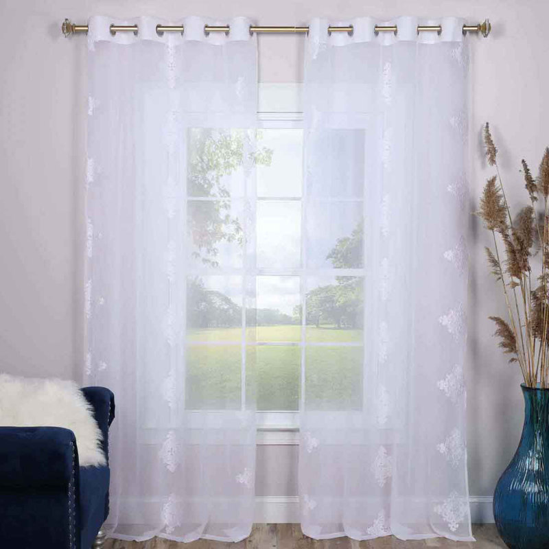 Patric Lightweight Damask Sheer Grommet Curtain Panels, 52" x 63", White