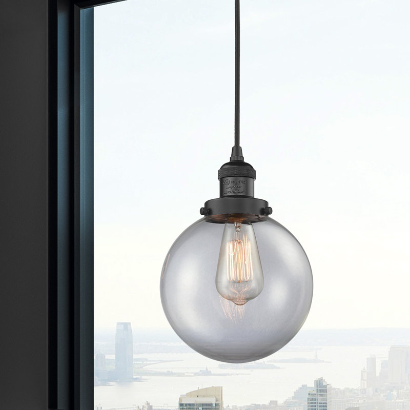 Luminaire suspendu sphère 1 lumière Clementina, Ampoule DEL rétro de 3,5 watts, Transparent, Noir mat