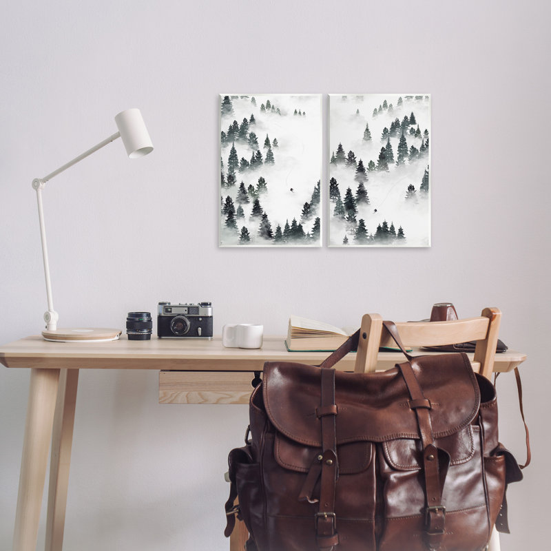 «Winter Ski Slopes Mountain», ensemble de 2 plaques murales par Ziwei Li, H 15 po x l 10 po x P 0,5 po