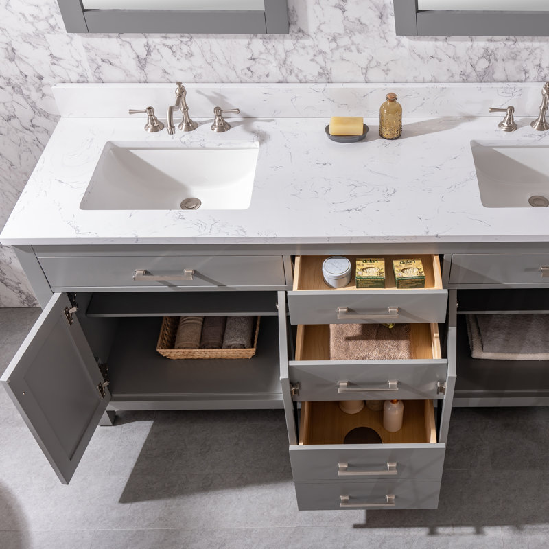 Meuble-lavabo double Ajhane, Gris / Nickel brossé