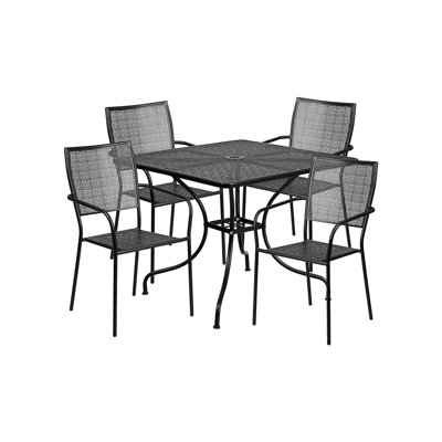 Square White Steel Patio Table Set With 4 Square-Back Chairs – Indoor & Outdoor