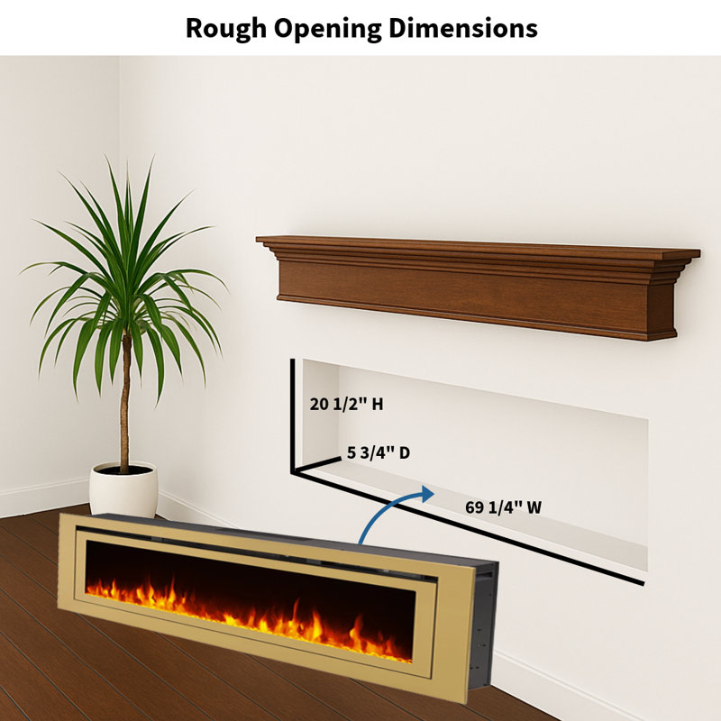 The Sideline Deluxe Gold Smart Electric Fireplace, 21.5" H x 72" W x 5.5" D