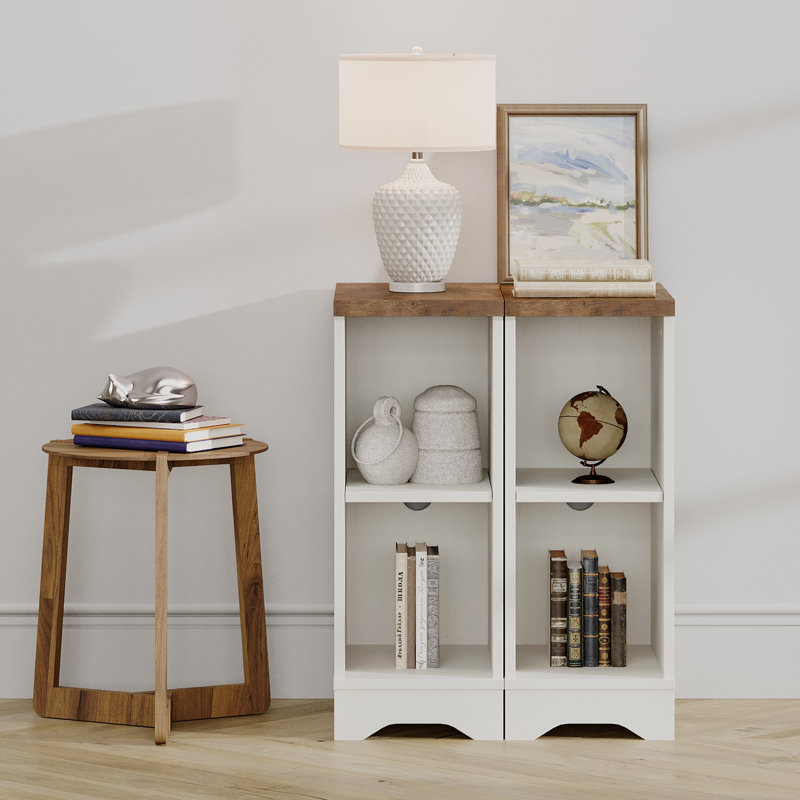 Ensemble de 2 petites tables de bout pour le salon, table d'appoint en bois de 25,6 po avec 4 espaces de rangement ouverts et tablette réglable pour lit, Hallyway, blanc crème