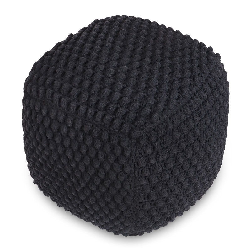 Aitana 18" Cotton Blend Pouf Ottoman, Black 100% Cotton