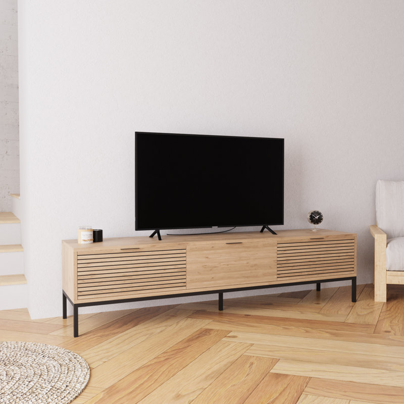 Alya Oak Effect 180 cm TV Stand Modern Wooden TV Unit with 3 Door Storage, Long TV Stand Cabinet for Living Room TVs up to 65"
