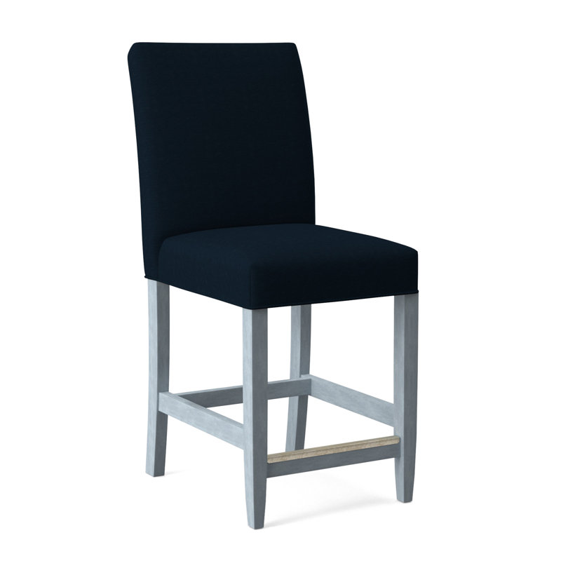 Manhattan Upholstered Stool with Solid Wood Frame, Green and Blue Stripe; 0252-54, Sea Glass Finish