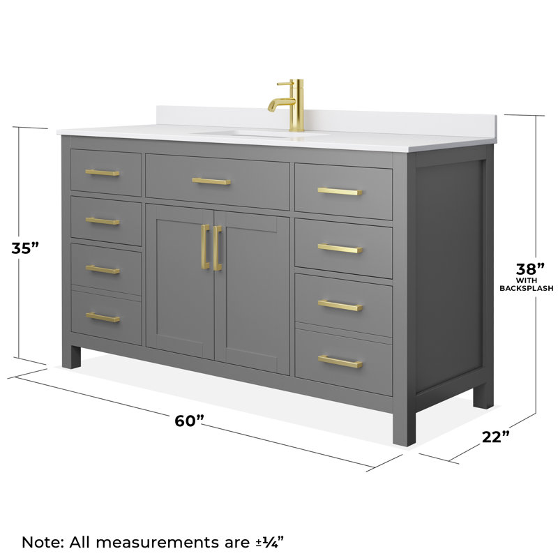 Beckett 60" Single Bathroom Vanity Set, Brushed Gold, Dark Gray, White Cultured Marble