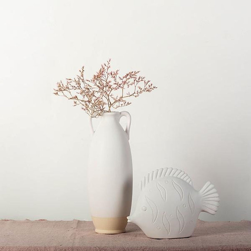 Vase de table en céramique Argentino, Crème / blanc, H 13,75 po x l 5,25 po x P 5,25 po
