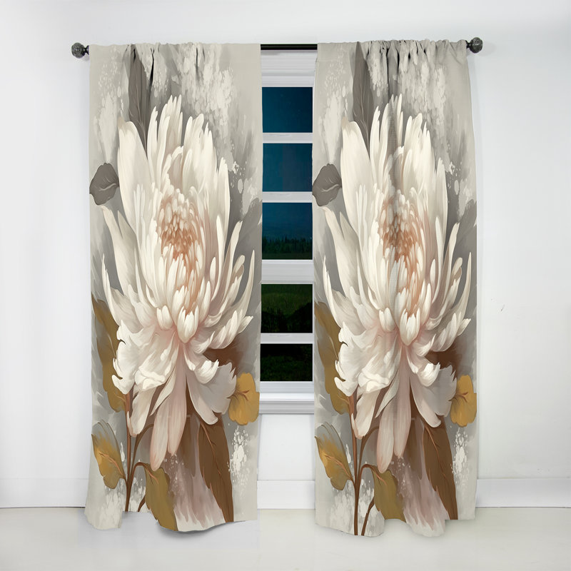 Clairette - Pivoine blanche grise Blooms In Motion II - Rideau moderne - Velours obscurcissant - 1 panneau, L 52 po x L 90 po