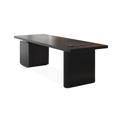 Bureau rectangulaire noir en bois massif + fer avec 3 tiroirs
