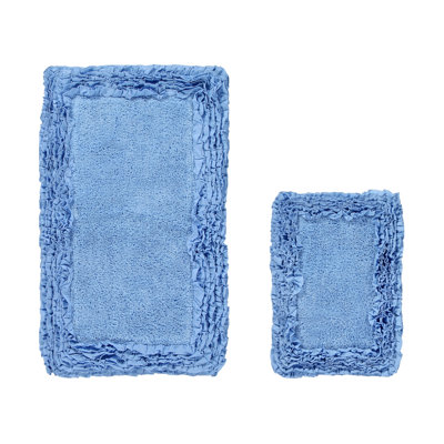 Ensemble de tapis pour salle de bain 100% coton 2 pièces Courson avec envers en latex vaporisé, lavable à la machine, luxueux motif à volants super absorbant et tapis de bain touffeté pour la salle de bain