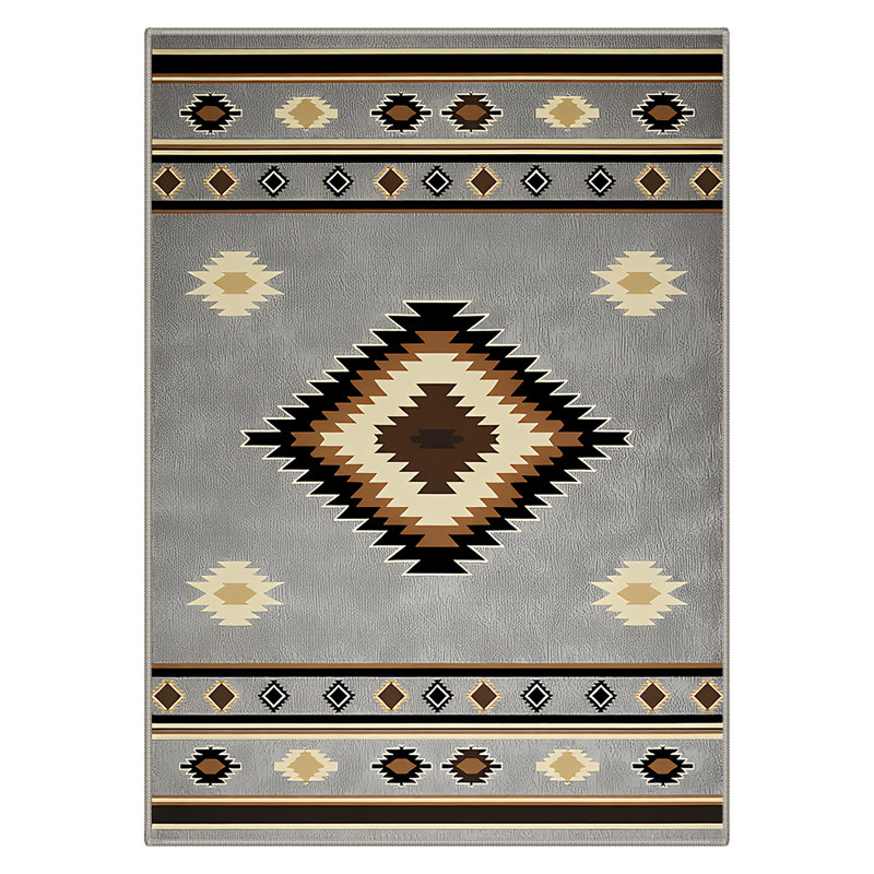 Tapis d'intérieur gris / beige / noir à motif géométrique moderne lavable à la machine avec envers antidérapant