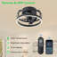 12 po Plafonnier encastré noir à profil bas à changement de couleur noir avec télécommande et ventilateur d'appoint intelligent avec éclairage à intensité variable