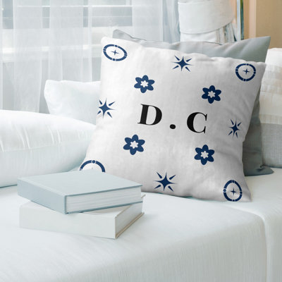 Coussin en coton croisé DC blanc, rouge, bleu marine, 14 po x 14 po