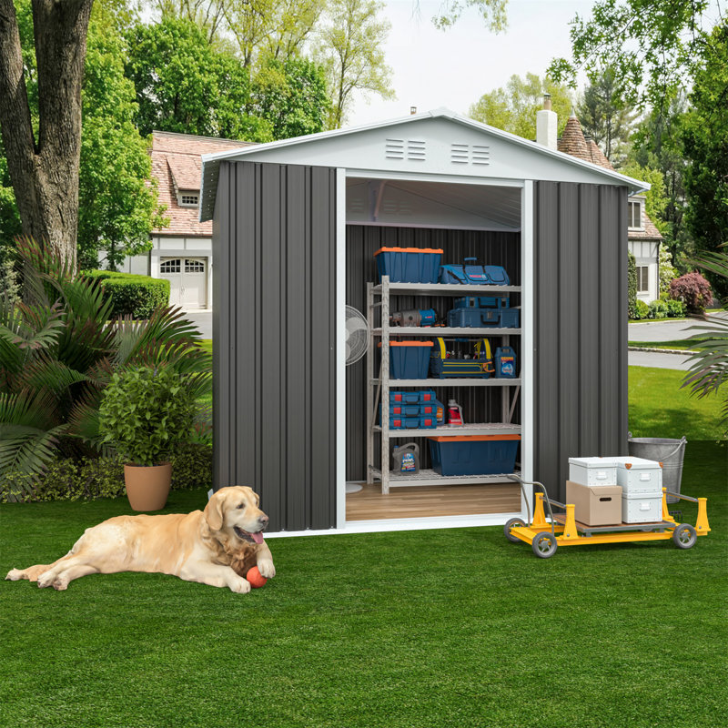 Outdoor Storage Sheds 6Ftx4ft Apex Roof, Gray, 72.5" H x 74.7" W x 45.7" D