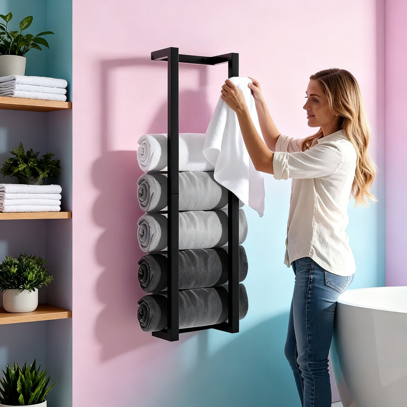 Porte-serviettes mural en acier inoxydable (noir)