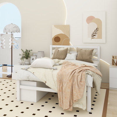 Wood Platform Bed With Removable Storage Shelves BuiltIn Two Storage Drawers For Added Convenience