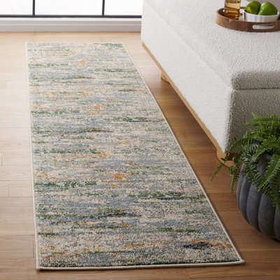Tapis vert / bleu en jute et en polypropylène tissé à la machine Madison