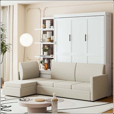Queen Murphy Bed with Sofa and Shelves