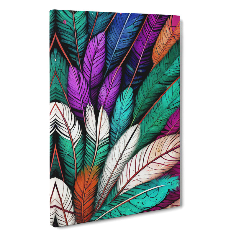 XV1022-4924X Vibrant Feathers No.5 - Print, No Matte, 50cm H x 35cm W, Wrapped Canvas