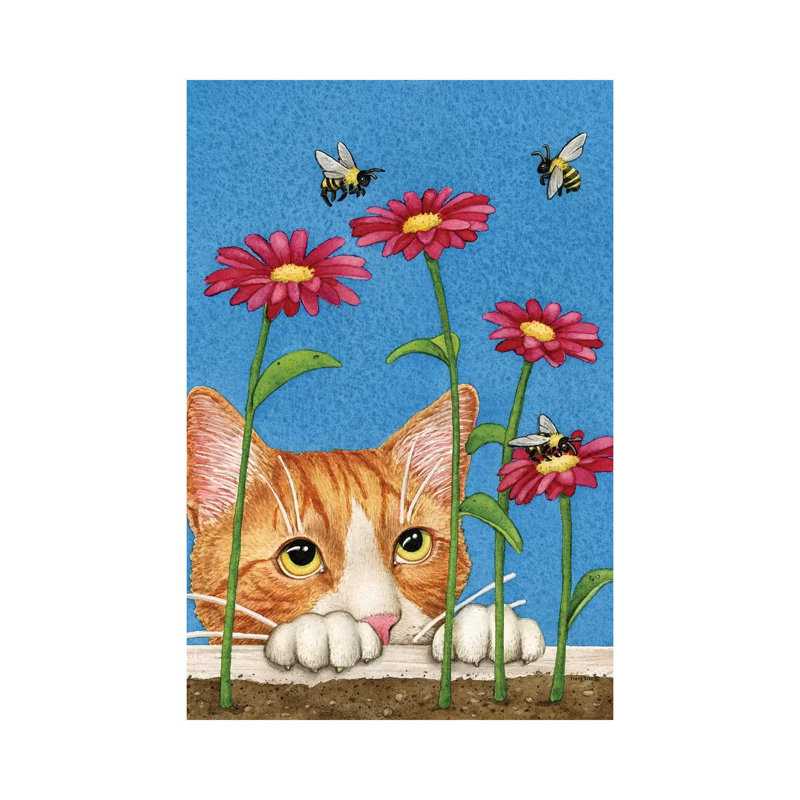 Curious Cat 1 Piece Painting on Canvas, 20.32 cm H x 30.48 cm W, Wrapped Canvas