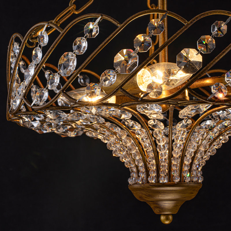 4-Light Antique Bronze Handcrafted Crystal Drum Semi-Flush Mount