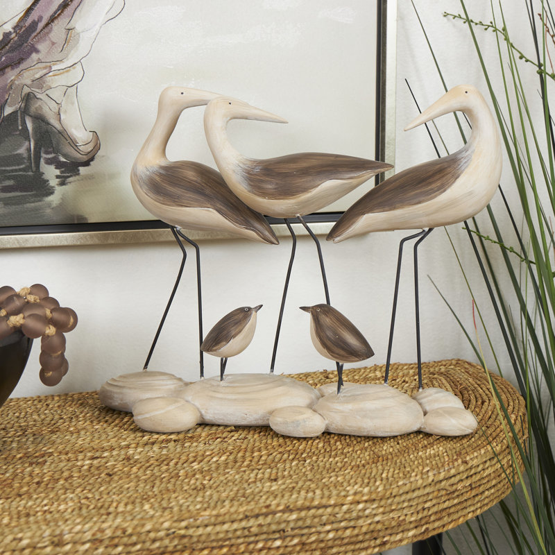 Dujardin Polystone Family Bird Decorative Brown Sculpture with Cream Rock Base