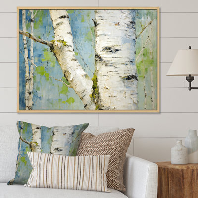 Bouleau minimaliste blanc et vert - art mural arbre
