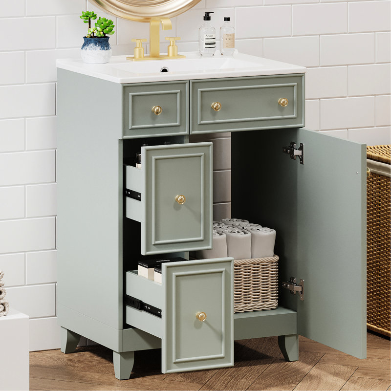 Meuble-lavabo de 24 pouces avec lavabo en céramique, Vert