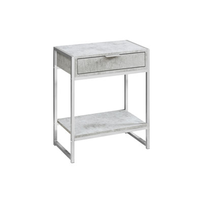 Accent Table, Side, End, Nightstand, Lamp, Storage Drawer, Living Room, Bedroom, Grey Laminate, Chrome Metal, Contemporary, Modern