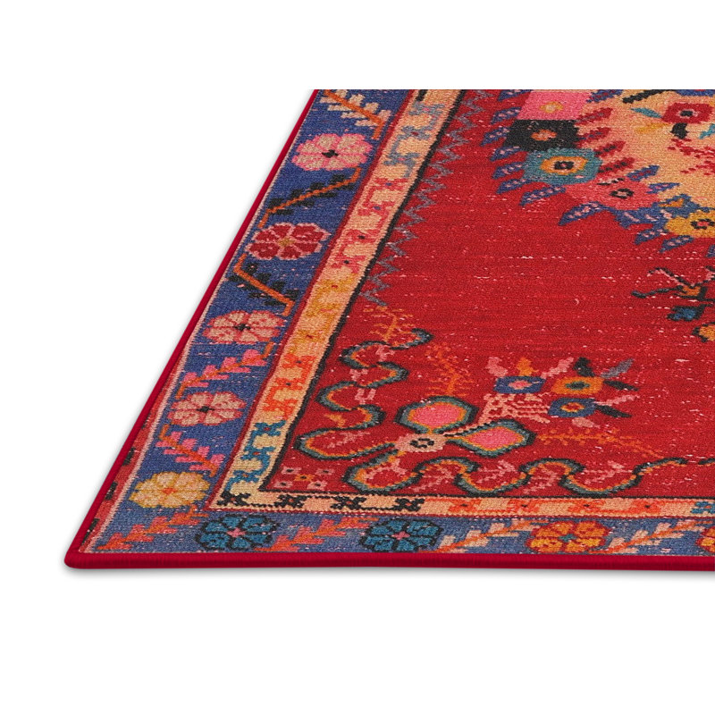 Tapis traditionnel rouge / noir Welaka, Rectangle 5 pi x 7 pi