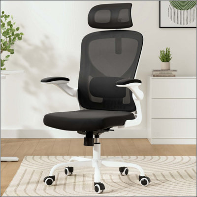 Chaise de bureau ergonomique, chaise de bureau avec appui-tête, chaise d'ordinateur à haut dossier avec accoudoirs et support lombaire réglable pour la salle d'étude de bureau à domicile