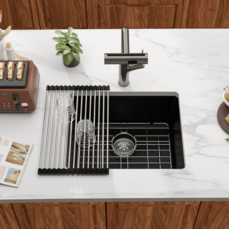 Évier de cuisine encastré 21 pouces en composite de granite à cuve simple en quartz