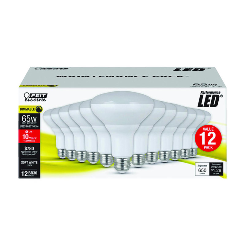 Ampoule à DEL Feit BR30 E26 (moyenne) blanc doux, équivalente à 65 watts, paquet de 12
