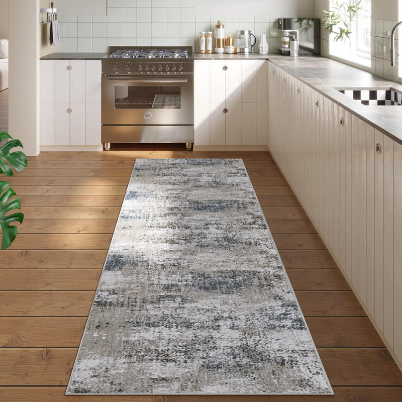 Tapis abstrait lavable à la machine Annie avec envers antidérapant, Tapis de couloir 2 pi x 6 pi