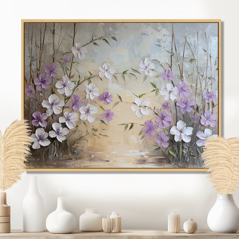 Minimalist Lavender Horizon - Lavande, art mural, H 12 po x l 20 po, Cadre flottant, Noir