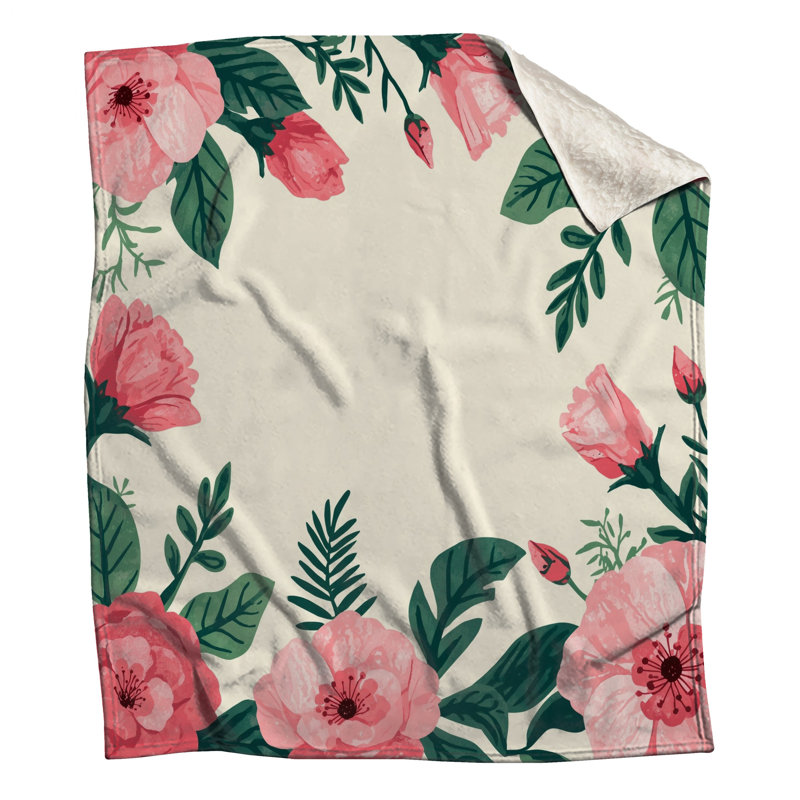 Pink Floral Frame Blankets, 60in W x 80in H