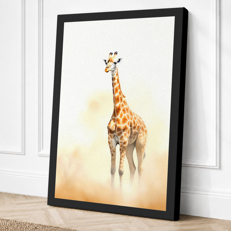 Solitary Giraffe Boho 1 Piece Wrapped Canvas Wall Art, 24x16 - 61.0 x 40.6 cm, Black Border