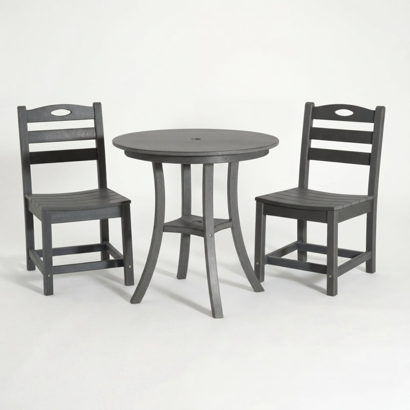 Ensemble bistro de patio en PEHD gris anthracite 3 pièces avec table ronde et 2 chaises