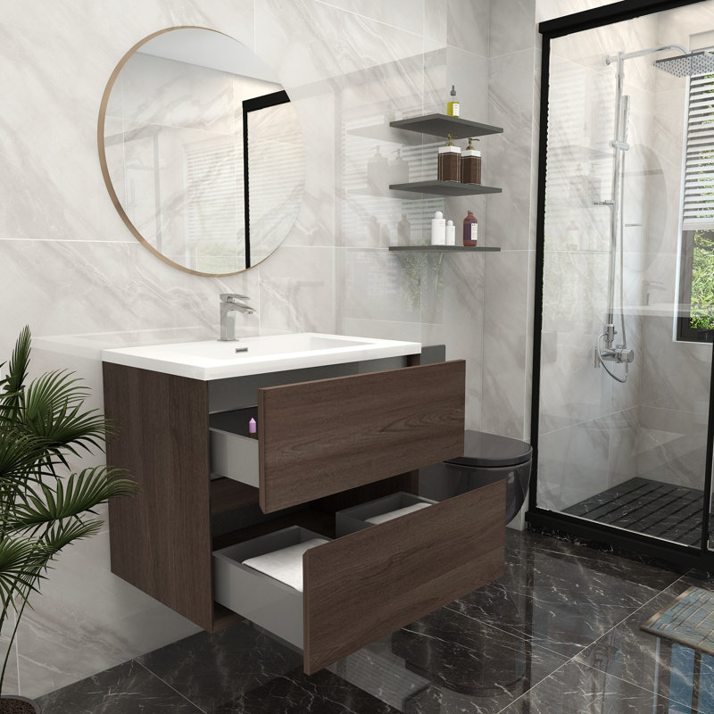Ensemble de meuble-lavabo mural simple 30 po, Chêne rouge