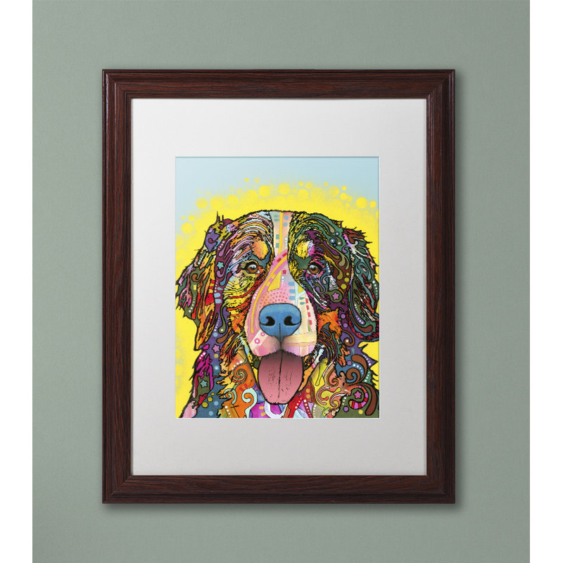 «Bernese Mountain Dog» avec cadre mat sur toile, H 20 po x l 16 po x P 0,5 po, Encadrement brun, Blanc