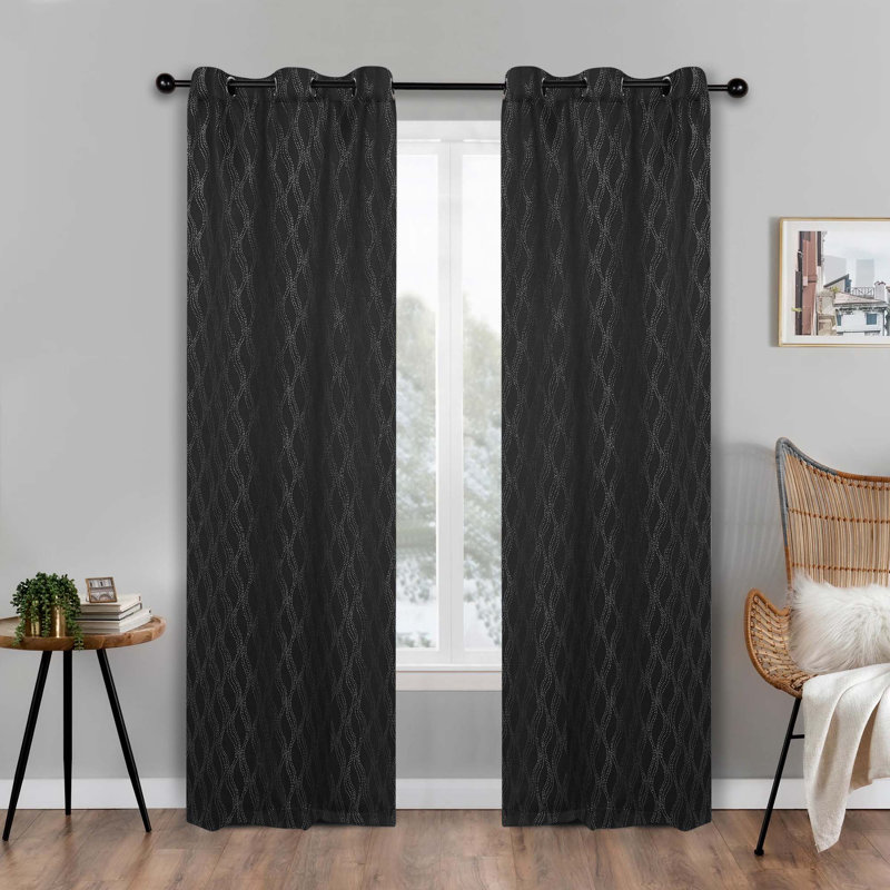 Paire de rideaux obscurcissants en polyester à texture moderne Vedder, l 42 po x L 96 po, Noir